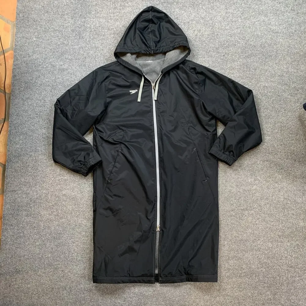 Speedo Jacket Mens Large Black Team Parka Fleece Lined Full Zip Water Resistant